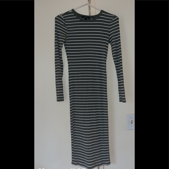 Sage Green and White Striped Long Sleeve Dress - Picture 1 of 2